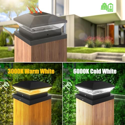 NATPOW Solar Post Lights Solar Post Cap Lights Outdoor, 2 Modes Fence Post Light Waterproof, Warm &Cool White Garden Lights for 4×4 5×5 inch Wood/Vinyl Posts Patio, Fence(4 Pack)