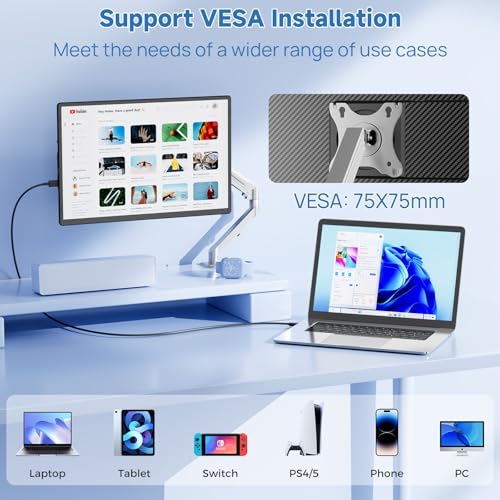 KEFEYA Laptop Screen Extender, 16.1” FHD 1080P IPS Dual Laptop Monitor Extender, Portable Monitor for 13-17.3” Laptops, Plug & Play Dual Screens for Windows/Mac/Android with USB C/HDMI Port