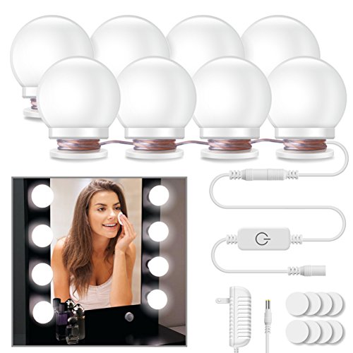 Minger Hollywood Style Vanity Mirror Lights, 8 Dimmable LED Light Bulbs Kit Lighting Fixture Strip for Makeup in Bathroom Dressing Room (Mirror Not Included)