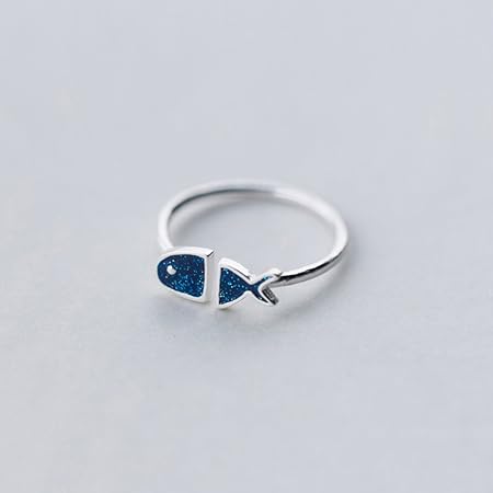 Amazon Com 925 Sterling Silver Open Cuff Blue Fish Ring Cute Simple Desig Home Kitchen