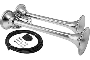 Vixen Horns Train Horn for Boat/Truck/Car. Stainless Steel Air Horn Waterproof Chrome Dual Trumpet. Super Loud dB. Marine Grade. Fits 12v Vehicles like Semi/Pickup/Jeep/SUV VXH2140SS