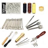 YaeTek 48Pcs Leather Craft Hand Tools Set Kit Sewing Stitching Thread Punch Carving Working