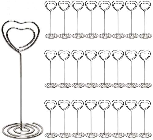 Photo Holder Table Number Card Holders 25 Pack Heart Shape Silver Memo Clip for Wedding Party Gatherings Office Desk Paper