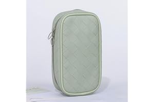 Trousse à crayons tissée en similicuir texturé, grande capacité, Vert, Pratique