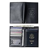 Genuine Leather Passport Cover w/ Currency Pocket for International Travel Accessories, Case, Holder (Onyx Black w/ USA Great Seal)