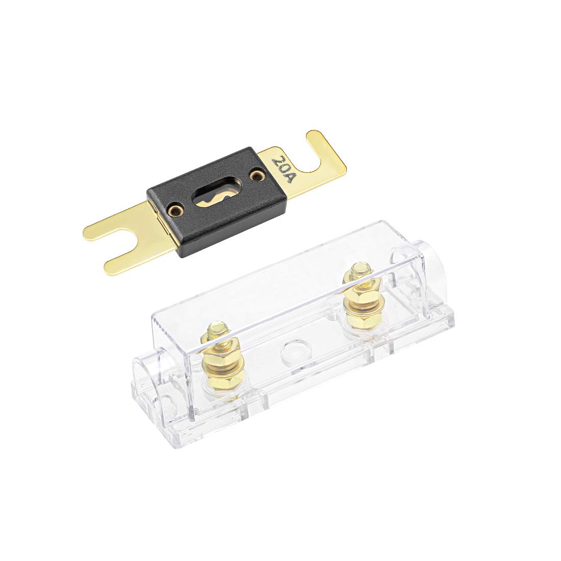sourcing map ANL Fuse Holder with 20 Amp Fuse DC 32 Volt for Audio Amplifier Inverter Replacement with Clear Insulated Cover