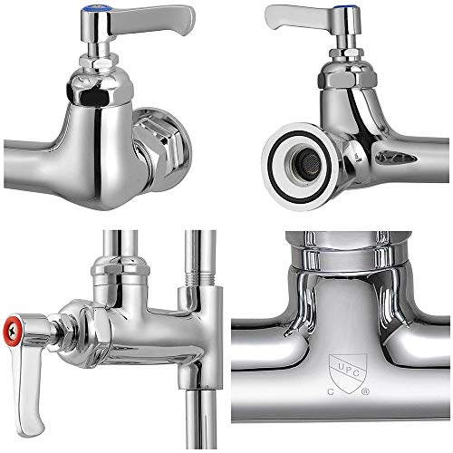 WeChef Double Brass Handle Backsplash 12 inch Commercial Kitchen Pre-Rinse Faucet Chromed with Add-On Pull Down Head - Thumbnail 4