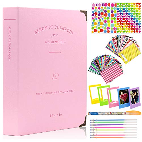 Ablus 2x3 Inch Photo Paper Film Album Set for Fujifilm Instax Mini Camera/HP Sprocket Photo Printer/Polaroid Snap, Z2300, SocialMatic Instant Cameras&Zip Instant Printer (120 Pockets, Pink)