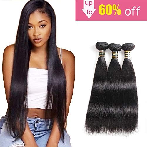 Aodai Brazilian Virgin Hair Straight with Closure 4x4 Free Part Brazilian Straight Human Hair Bundles with Closure Natural Black(18 20 22)