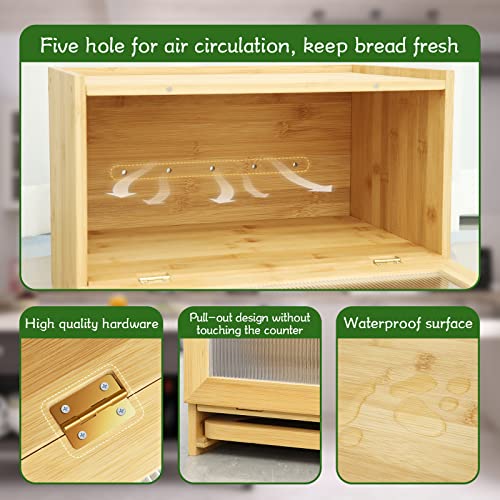 PRAGYM Bread Box for Kitchen Countertop, Bamboo Bread Container with