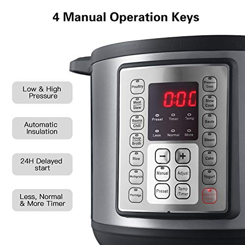 Electric Pressure Cooker 6 Quart(2-6 person),9 in 1 Crock Pot Pressure Cooker in Multipurpose, 14 Programmable with Stainless Steel Inner Pot,Slow Cook,Saute,Steamer,Cake Maker,Rice Cook and et.