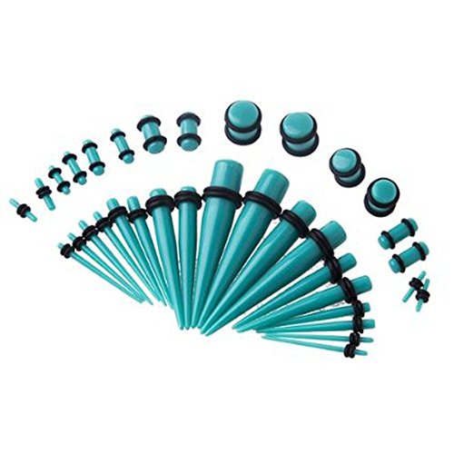 CrazyPiercing Turquoise Spiral and Straight Taper Stretching Guages Kit with Turquoise Acrylic Plug Kit 54 Pieces (54 pcs) (Turquoise)