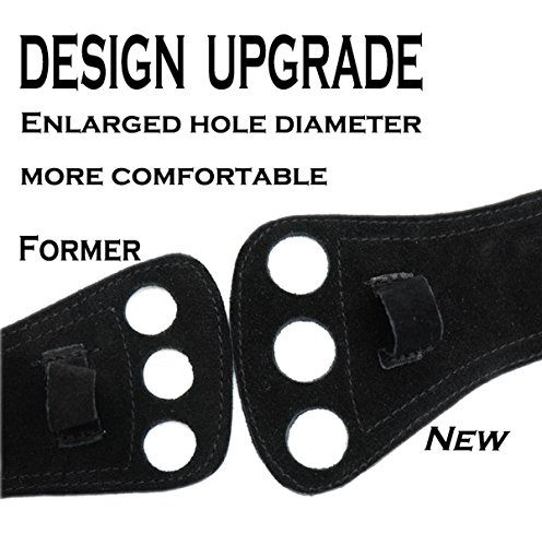 AEOLOS 3 Hole Leather Gymnastics Hand Grips with Wrist Wraps and Carry Bag, Small, Black