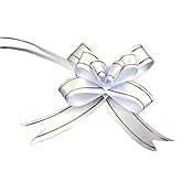 EORTA 100 Pieces Gift Pull Bows Present/Flower/Basket Wrapping Decoration Glittering Bowknot with Ribbons Strings for Crafts Christmas Valentine's Day Festival Wedding Birthday Party, White