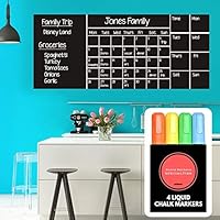 Wall Calendar Chalkboard Dry Erase Calendar (X Large 53"x 22") Monthly, Weekly Organizer, Drawing Board, 4 Liquid Chalk Markers & Eraser, 2019 Planner for Family Activities, Chores, School, Work