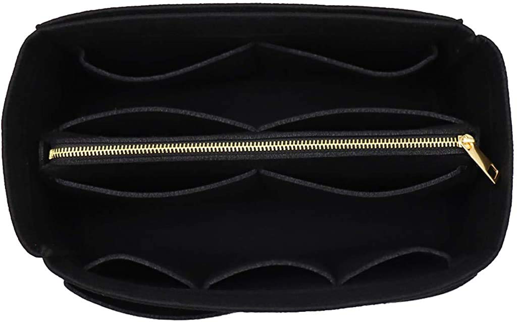 LEXSION Felt Purse Bag Organizer Insert with zipper Bag Tote Shaper Fit Speedy Neverful PM MM, Black, Slender Medium