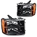 AUTOSAVER88 Headlight Assembly Compatible with 2007-2013 GMC Sierra 1500/2007-2014 Sierra 2500HD 3500HD Black Housing with Amber Reflector Clear Lens