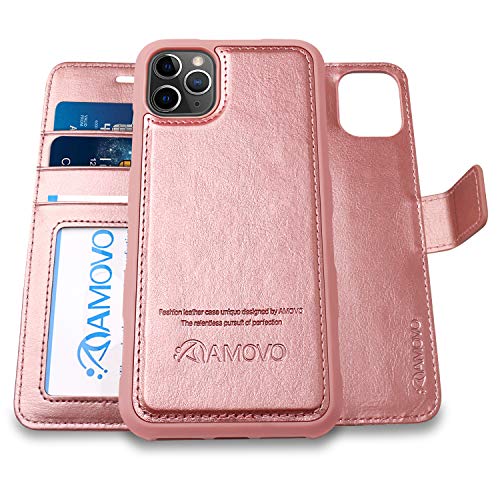 AMOVO Case for iPhone 11 Pro (5.8'') [2 in 1] iPhone 11 Pro Wallet Case Detachable [Vegan Leather] [Hand Strap] [Stand Feature] iPhone 11 Pro Flip Folio Case Cover with Gift Box Package (Rosegold) - Thumbnail 7