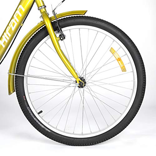 HIRAM Adult Tricycle, 24"/26" Wheels Trike with Low Step-Through Steel Frame, Front and Rear Fenders, Single Speed, Large Cruiser Seat, Water-Proof Bag and Rear Basket