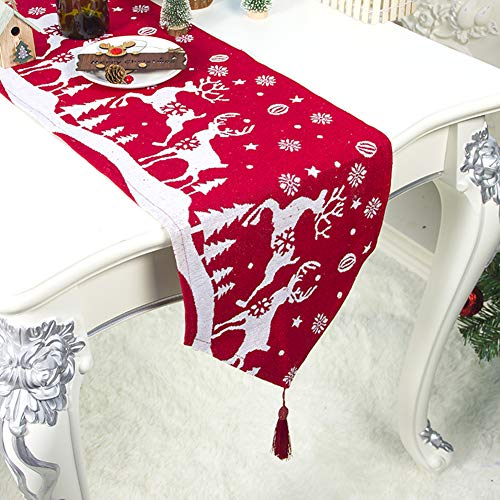 Airoads Christmas Table Runner 12x79 Inch, Linen Decorative Table Cloth with Elk, Christmas Tree, Snowflake for Christmas Holiday Dinner Party Home Decorations