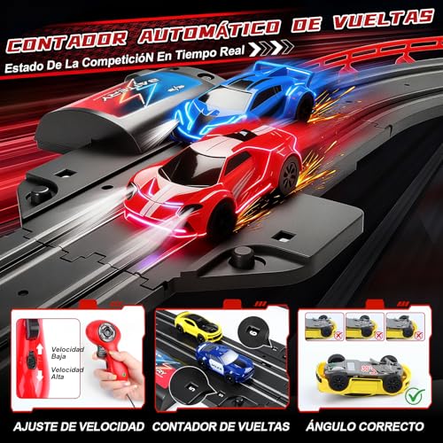 YOOHBERRYS Track Racing Electric, 1:64 Track Cars Kids Track Cars -4 LED Cars, USB, Remote Control, Lap Counter, 360° Loop, Extra Long Circuit Car 3+ Years Toy Gifts (737CM)