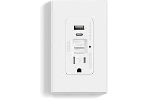 ELEGRP GFCI Outlet with USB Ports, 15 Amp Self-Test GFCI Combination with USB Ports, 24W Max Total Output, Tamper Resistant GFCI USB Outlet with Wall Plate, UL Listed, Matte White, 1 Pack