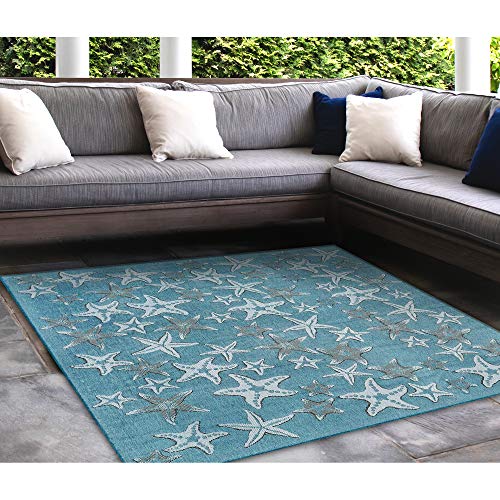 Liora Manne Indoor/Outdoor Rug, 7'10" Square, Starfish Aqua