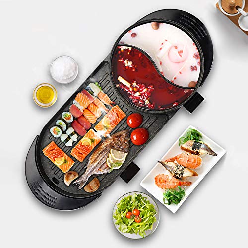Hot Pot with Grill, 2 in 1 Multifunction Nonstick Hotpot Pot Electric Grill Indoor Shabu Shabu