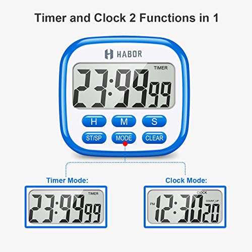 Habor Kitchen Timer, 24-Hours Digital Timer [Multifunctional] with Clock for Cooking, Loud Alarm & Strong Magnet, Count-Up & Count Down for Kitchen Baking Sports Games Office Study (Battery Included) - Thumbnail 4