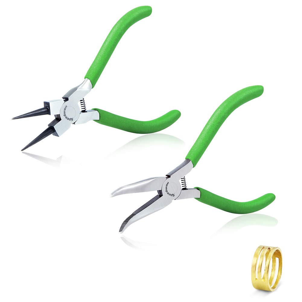 SPEEDWOX Mini Pliers Set 2 Pcs with Jump Ring Opener 5 Inches Round Nose Pliers 5.5 Inches Bent Nose Plier for Jewelry Wire Craft Hand Tools Micro Precision Handcraft Making Plier