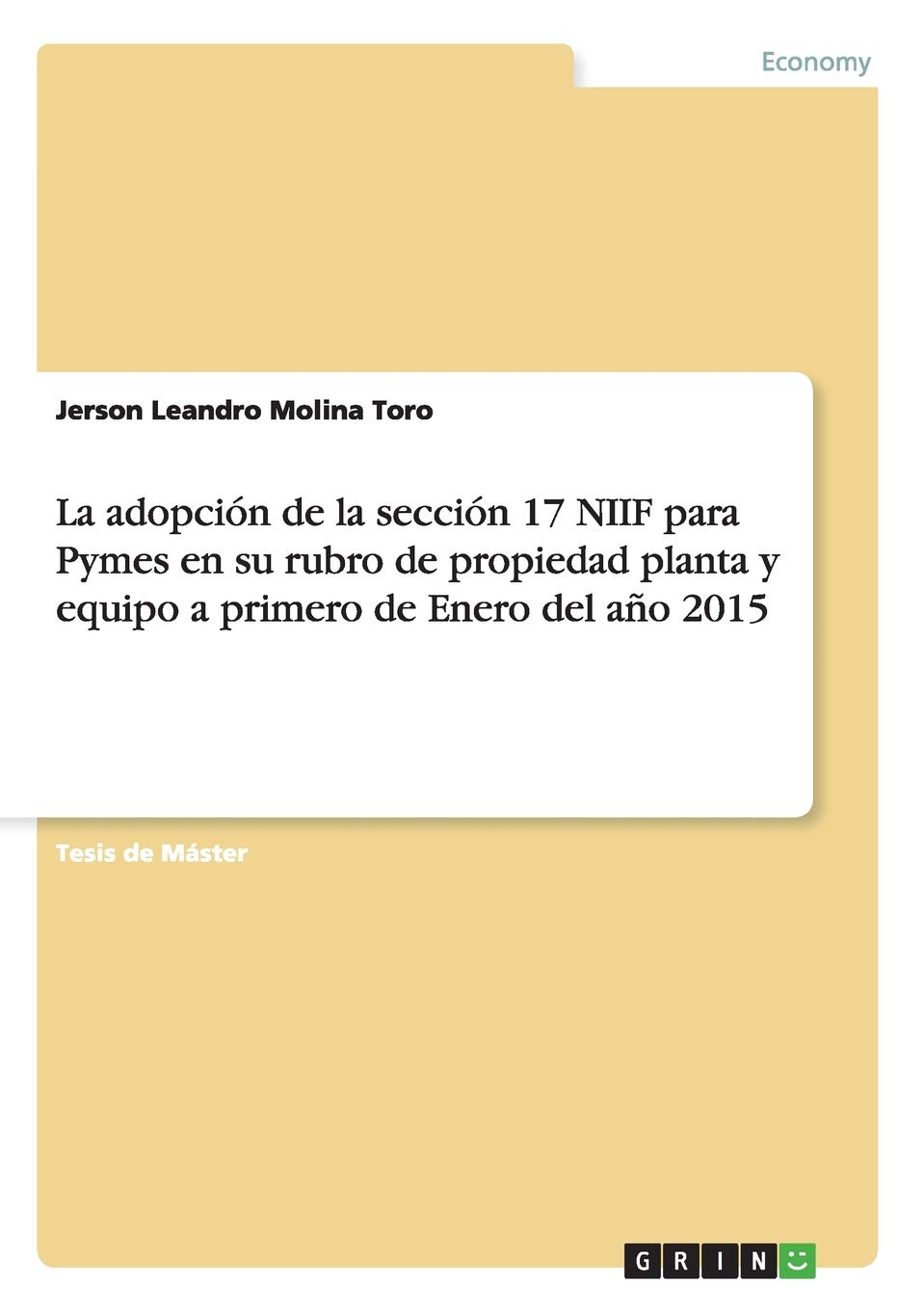 La Adopcion De La Seccion 17 Niif Para Pymes En Su Rubro De Propiedad Planta Y Equipo A Primero De Enero Del Ano 2015 Spanish Edition Molina Toro Jerson Leandro 9783656864684 Amazon Com Books
