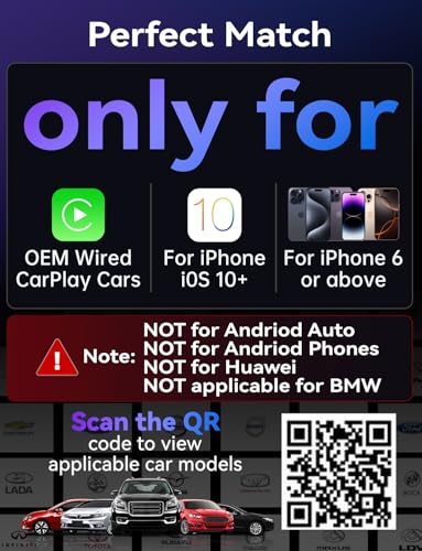 Carplay Wireless Adapter, Mavlou Latest Upgrade Carplay Dongle, Metal Frame, Glass Panel, Convert Wired to Wireless Car Play, Plug and Play OTA Upgrade, for iPhone iOS 10+ & Cars with Wired CarPlay