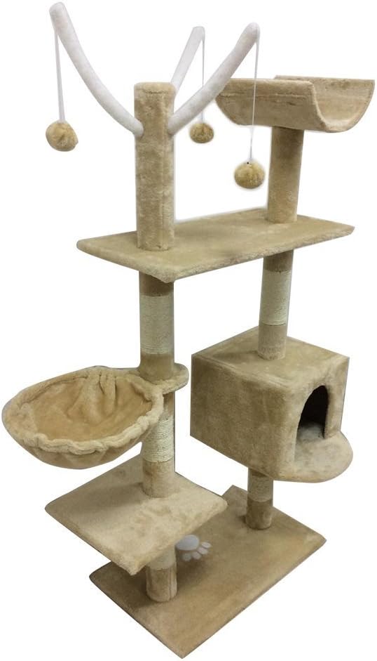 Cartkningts Cat Tree, Cat Climber - Material: E1 compression plate- Cover material : Velvet - 5 platforms, Beige