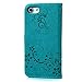 iPhone 7 Case, iPhone 8 Case Wallet, Bling Crystal Diamonds PU Leather Embossed Florals Kickstand Magnetic Flip Folio Card Holders Hand Strap Cover for iPhone 7, iPhone 8 by MOLLYCOOCLE, Blue
