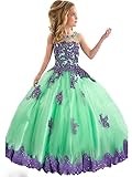 FatefulBridal Girls' Ball Gown Appliques Beads O-Neck Pageant Dresses