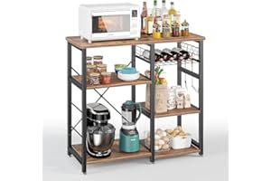 sogesfurniture 3-Tier Kitchen Baker's Rack Utility Shelf Microwave Stand with Storage and Drawer Storage Cart Workstation Shelf, Brown BHUS-W5S-FG