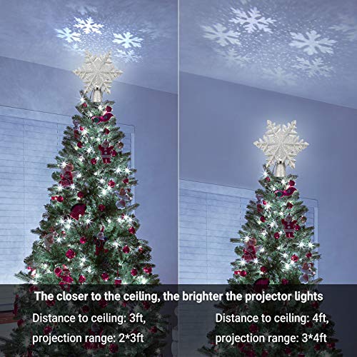Brizled Christmas Tree Topper Lighted with White Snowflake Projector
