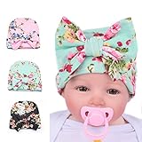 Ever Fairy Infant Baby Girls Floral Print Nursery Newborn Hospital Hat Cap with Big Bow