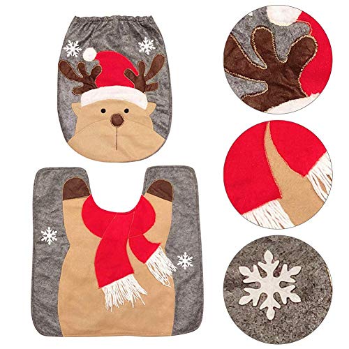 Manicer 2 Pieces Christmas Bath Rug Set, Christmas Elk Bathroom U-Shaped Contour Rug Mat and Toilet Seat Lid Cover for Xmas Bathroom Decorations - Christmas Elk - Thumbnail 4