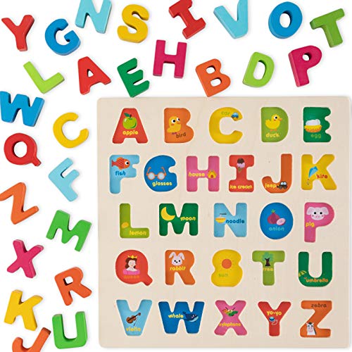 Toy To Enjoy Alphabet Puzzles - Wooden Upper Case Letter and Number Learning Board Toy - Ideal for Early Educational Learning for Kindergarten Toddlers & Preschools