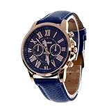 Gift Watch! Wensltd Women's Geneva Roman Numerals Faux Leather Analog Quartz Watch (Dark Blue)