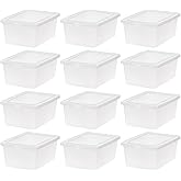 IRIS USA 12-Pack 15 Qt Storage Bins with Lids, Clear, Stackable | Ideal for shoes, crafts, office supplies and pantry items, nestable design, transparent design makes contents easy to find