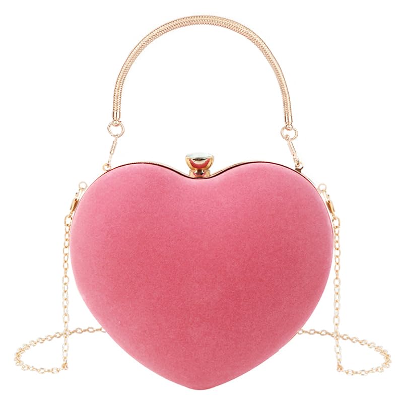 Meliya Women Heart Shaped Clutch Handbag Suede Shoulder Crossbody Purse Evening Pom Party Bag, Pink