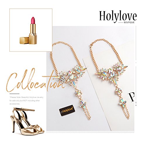 Holylove Foot Jewelry for Women Barefoot Sandals Beach Crystal Anklets Chains Wedding Vocation 1 Pair with Gift Box - HLAB007 Crystal - Thumbnail 4