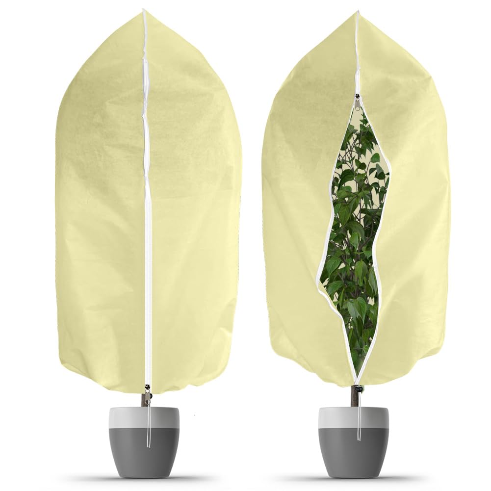 OFFCUP Plant Fleece Frost Protection Cover, 2pcs 60GSM 120×180cm Garden Fleece Frost Protection with Zip, Winter Plant Cover for Olive Tree Potted Palms Shrub, from Birds and Insects
