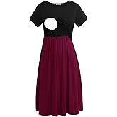 Smallshow Women's Short Sleeve Patchwork Nursing Dresses for Breastfeeding