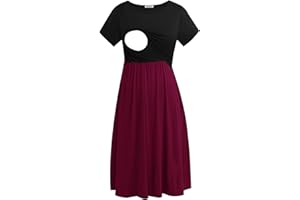 Smallshow Women's Short Sleeve Patchwork Nursing Dresses for Breastfeeding