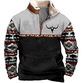 LOAIHA Hoodies for Men Aztec Jacket Long Sleeve 1/4 Zip Western Pullover Men Vintage Cowboy Sweatshirt Ethnic Country Jacket