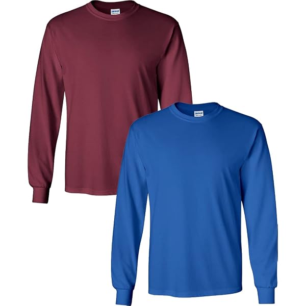 Gildan Men's Ultra Cotton Long Sleeve T-Shirt 2-Pack - Black & Royal Blue, Size Large