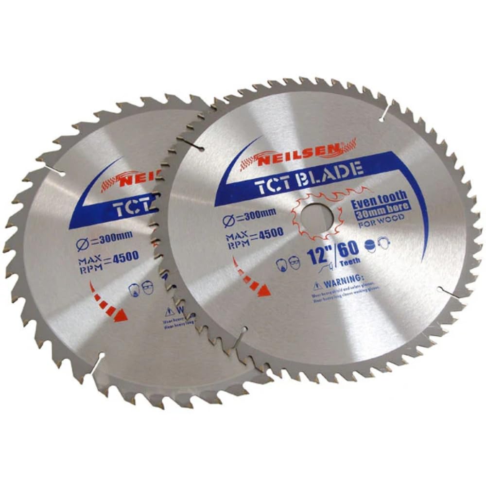 Neilsen CT2522 2pc 300mm TCT Circular Saw Blade Set 40 and 60 TPI 300mm Ideal for Most Wood Types and Plywood
